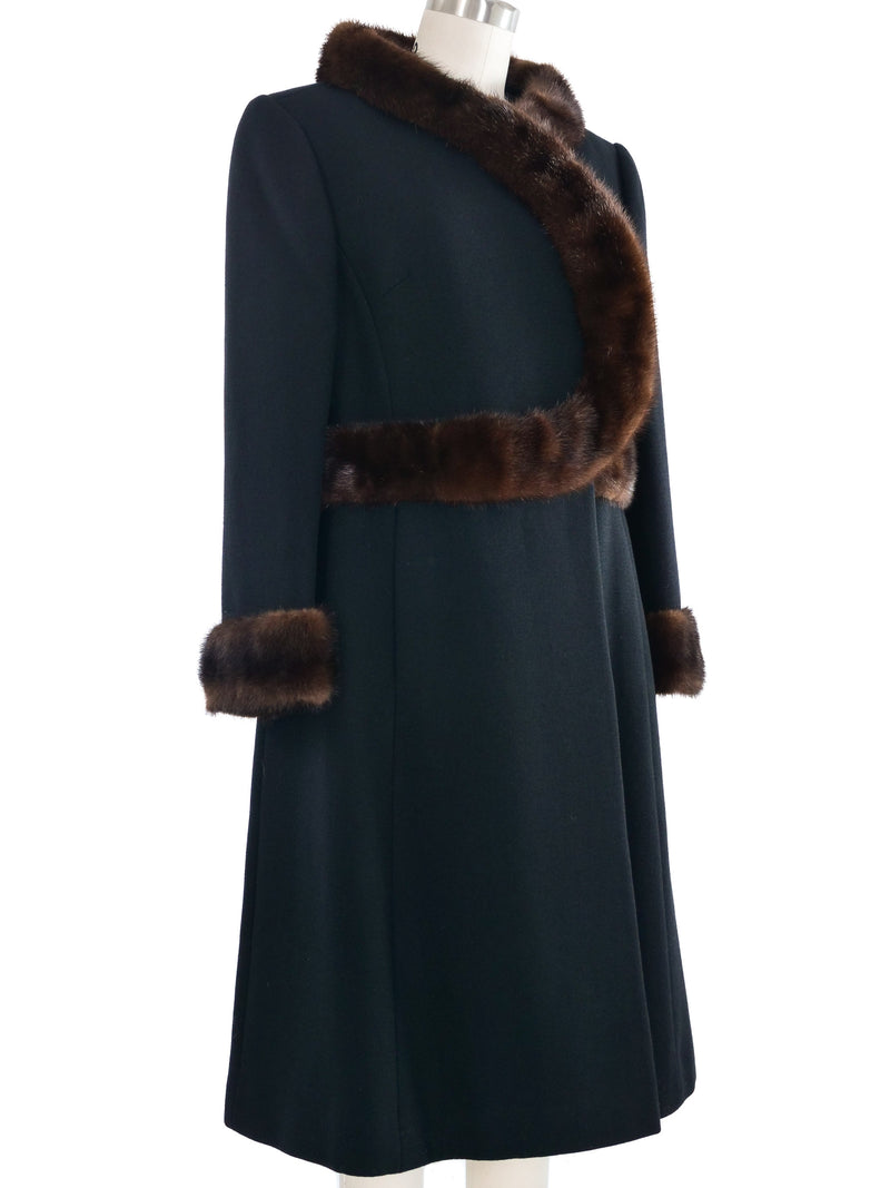 1960s Mink Trimmed Black Wool Coat Outerwear arcadeshops.com