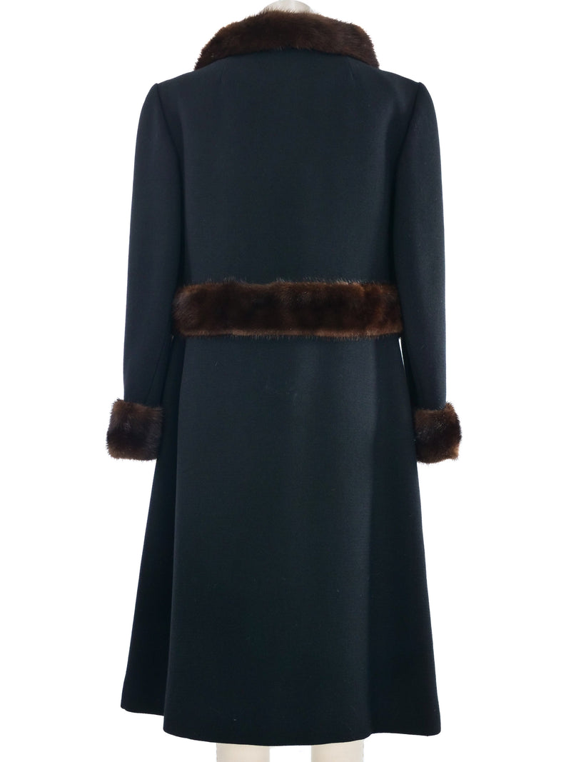 1960s Mink Trimmed Black Wool Coat Outerwear arcadeshops.com