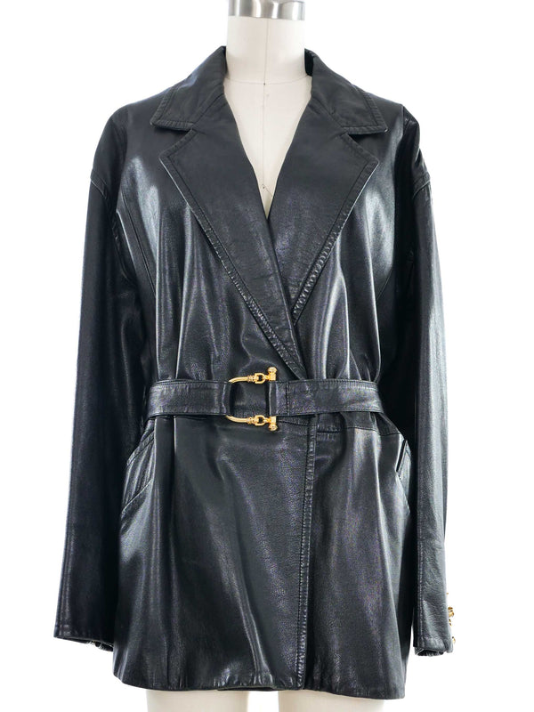 Gianfranco Ferre Belted Leather Coat Outerwear arcadeshops.com