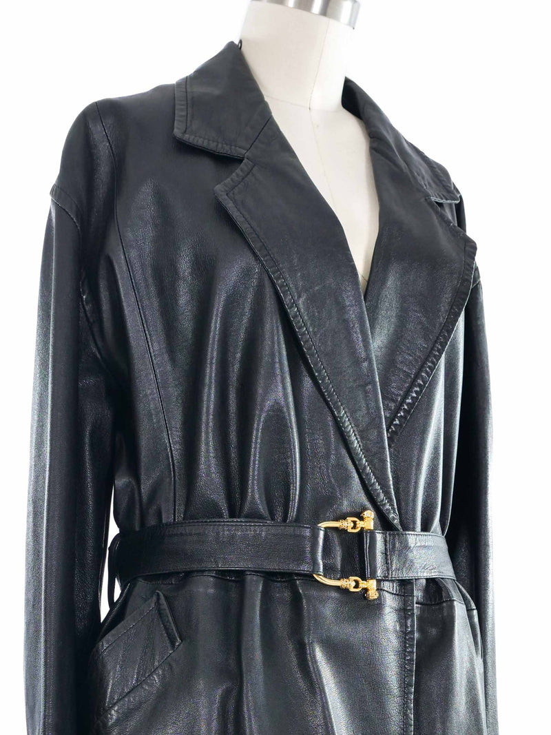 Gianfranco Ferre Belted Leather Coat Outerwear arcadeshops.com