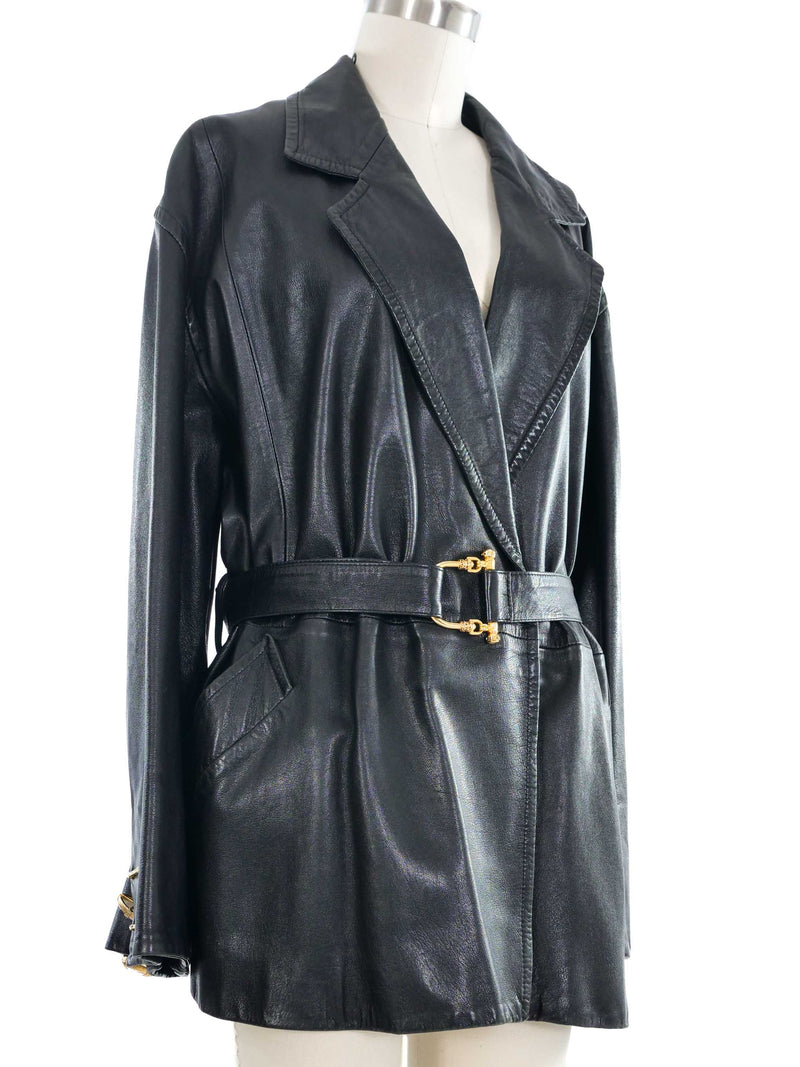 Gianfranco Ferre Belted Leather Coat Outerwear arcadeshops.com