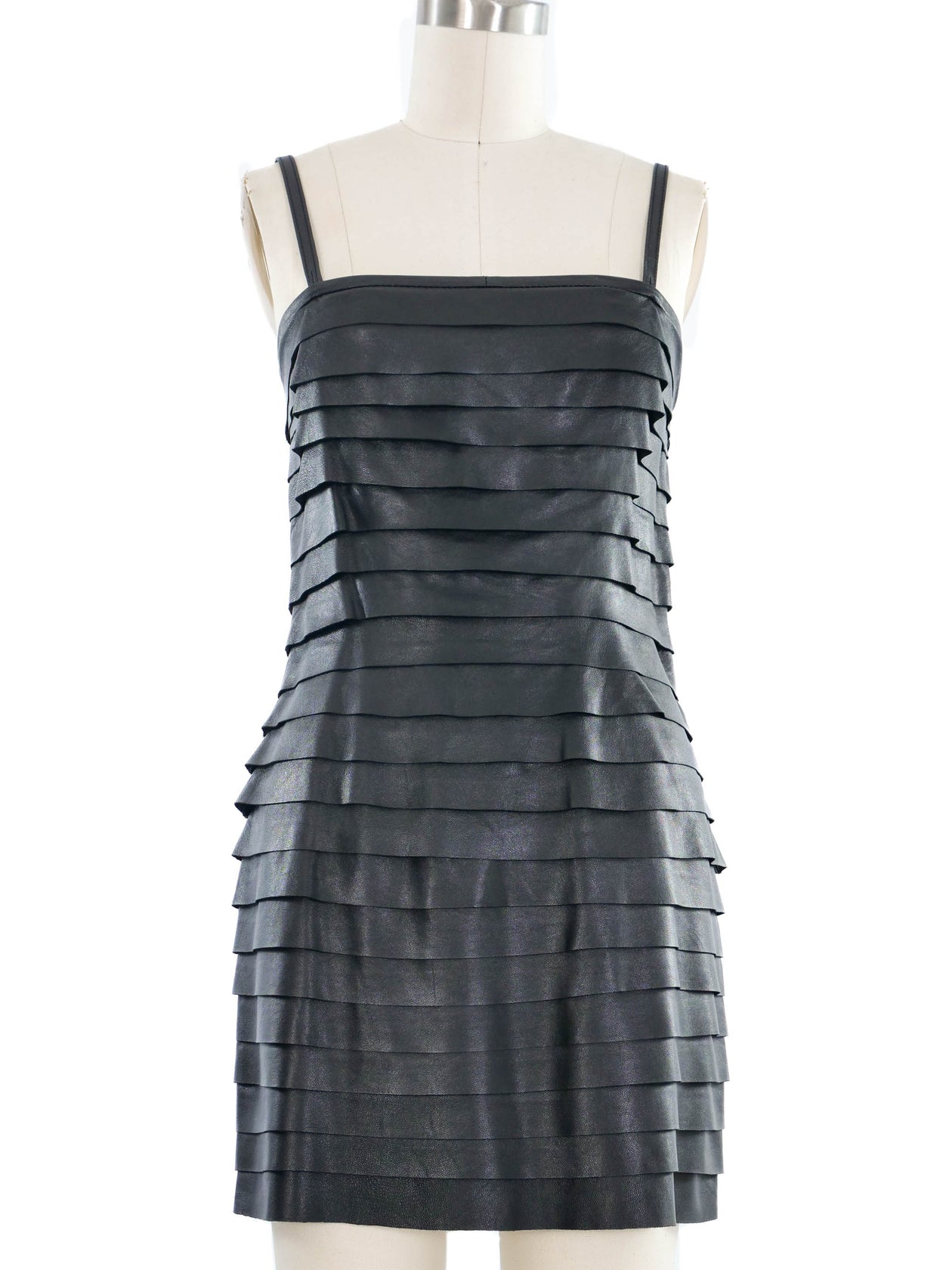 Just Cavalli Black Leather Ruffle Mini Dress