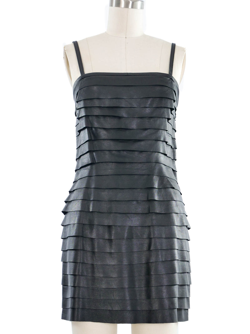 Just Cavalli Black Leather Ruffle Mini Dress Dress arcadeshops.com