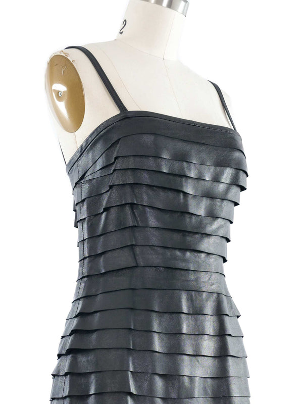 Just Cavalli Black Leather Ruffle Mini Dress Dress arcadeshops.com