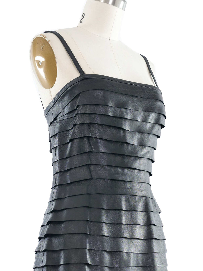 Just Cavalli Black Leather Ruffle Mini Dress Dress arcadeshops.com
