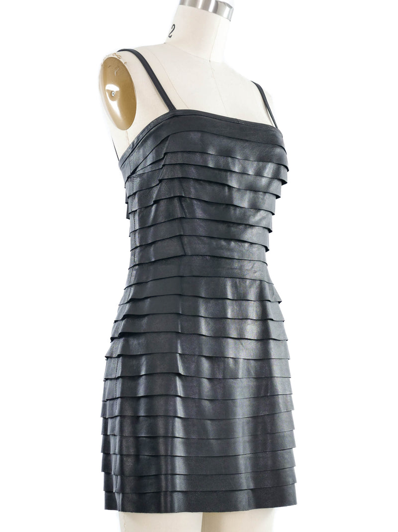 Just Cavalli Black Leather Ruffle Mini Dress Dress arcadeshops.com