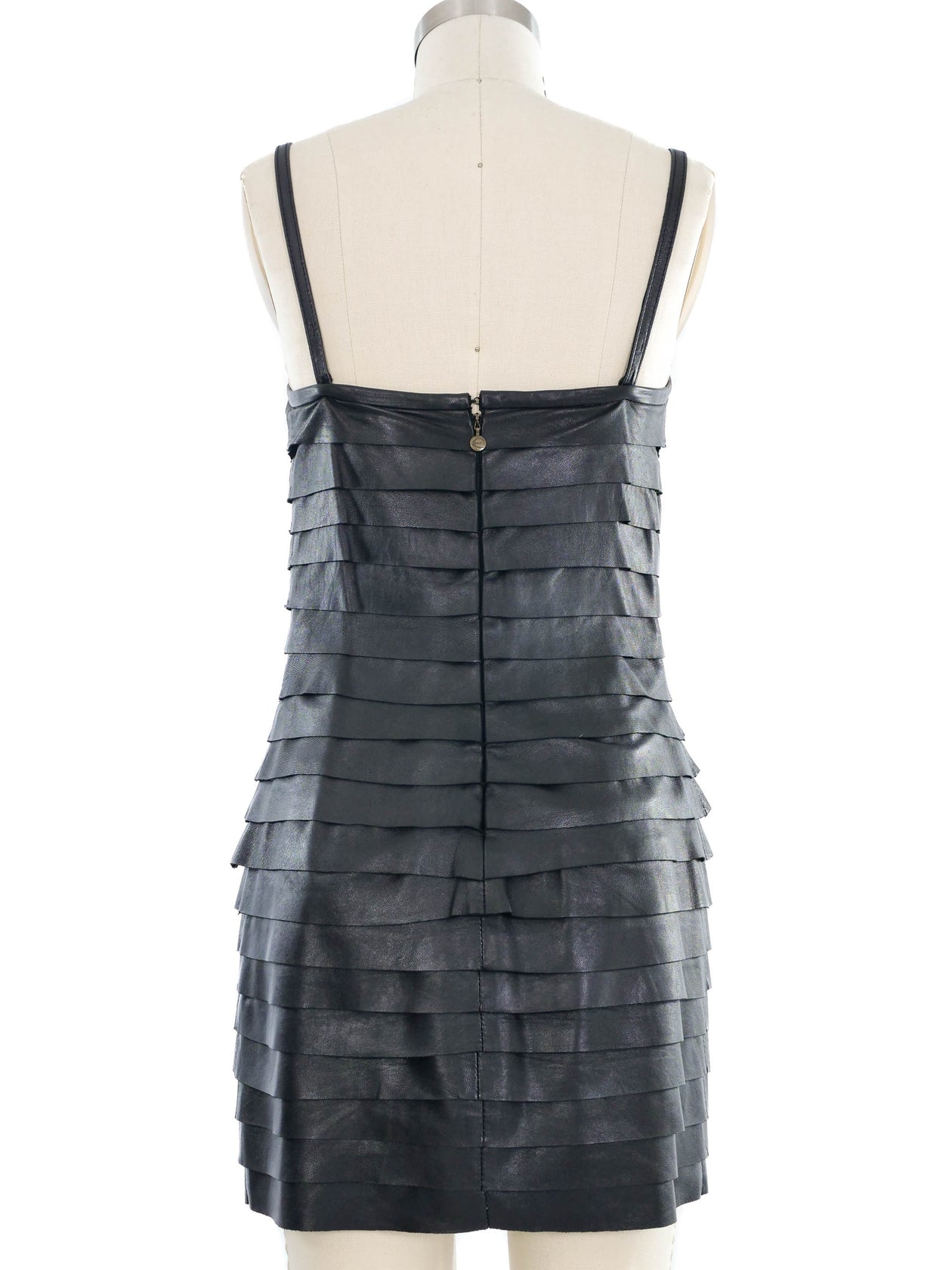 just cavalli mini dress Just Cavalli Black Leather Ruffle Mini Dress