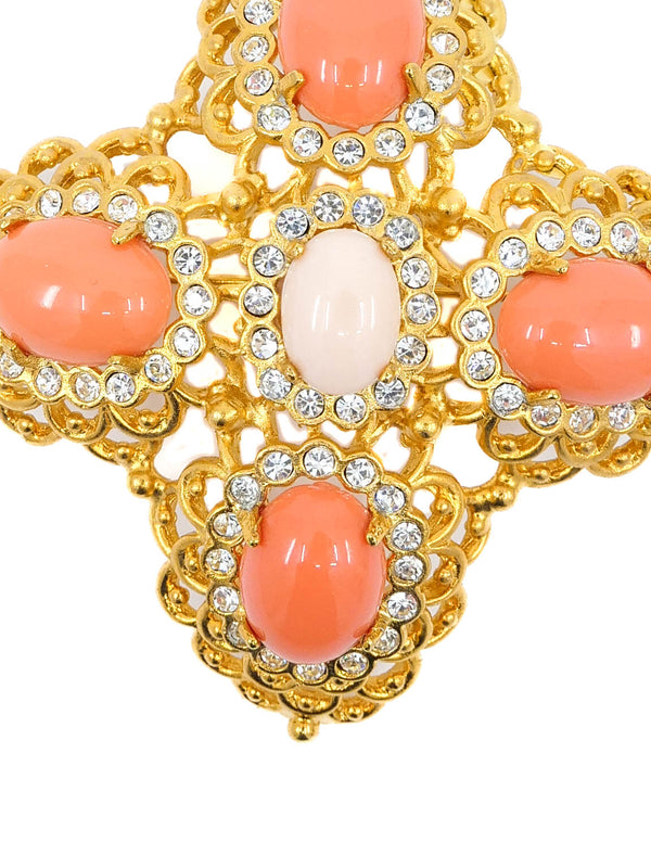 Kenneth Jay Lane Coral Bead Rhinestone Brooch