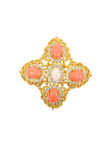 Kenneth Jay Lane Coral Bead Rhinestone Brooch