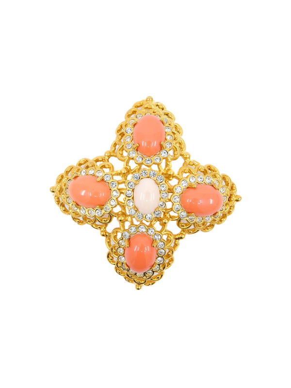 Kenneth Jay Lane Coral Bead Rhinestone Brooch