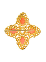 Kenneth Jay Lane Coral Bead Rhinestone Brooch
