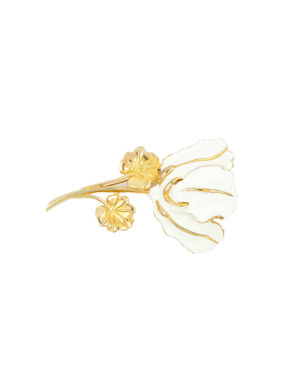 Kenneth Jay Lane Ivory Enamel Flower Brooch