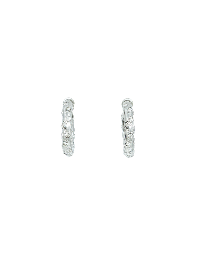 Oscar de la Renta Silvertone Crystal Embellished Hoop Earrings