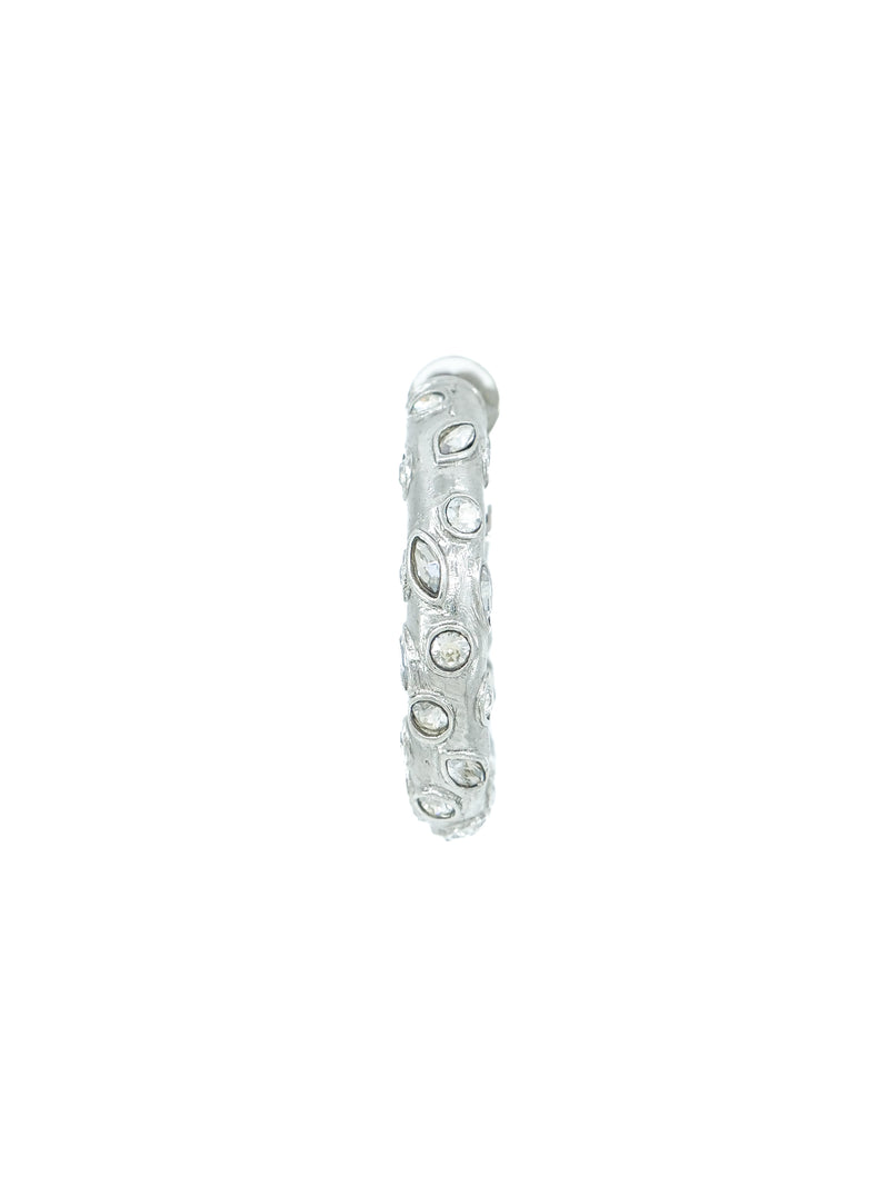 Oscar de la Renta Silvertone Crystal Embellished Hoop Earrings