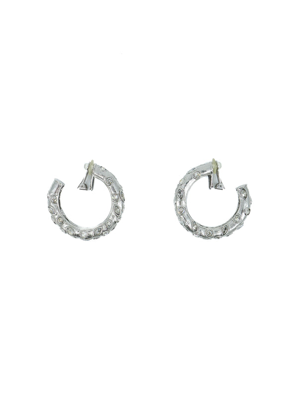 Oscar de la Renta Silvertone Crystal Embellished Hoop Earrings