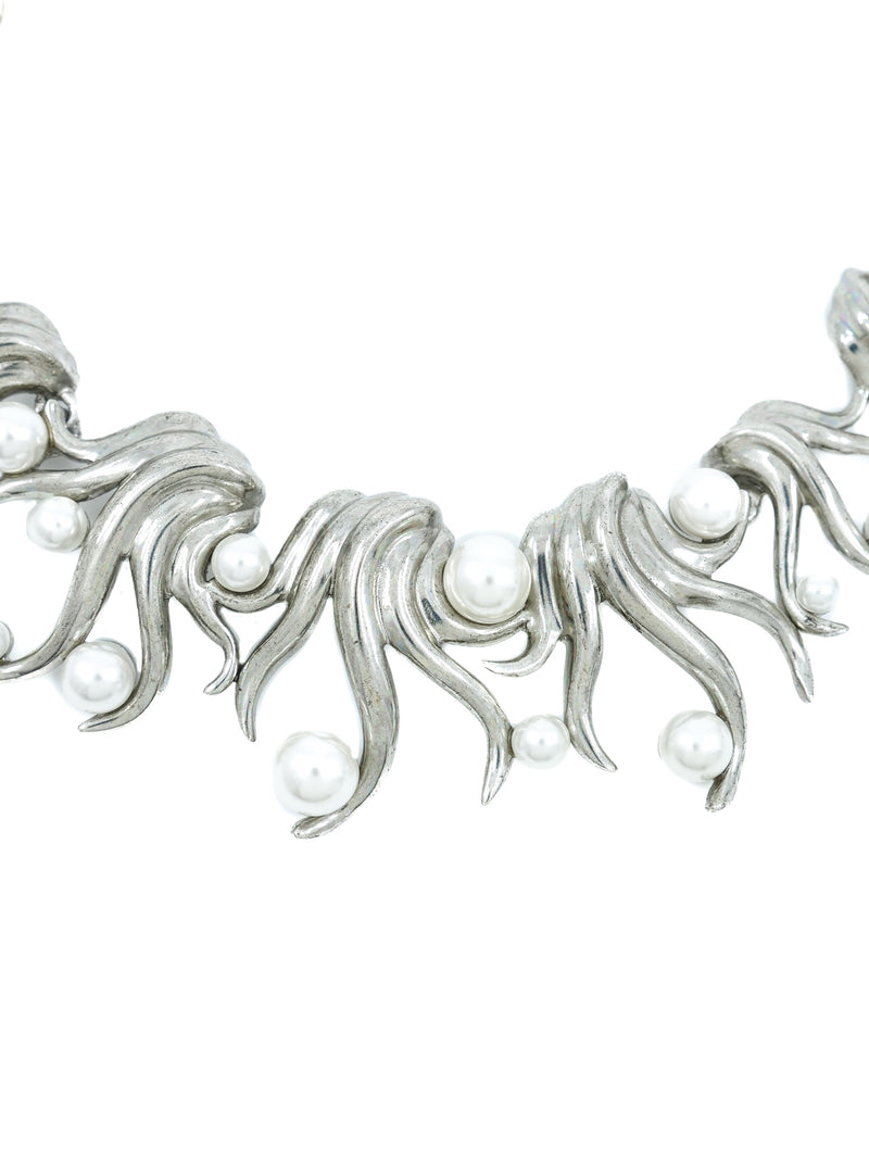 Oscar de la Renta Pearl Beaded Scroll Necklace