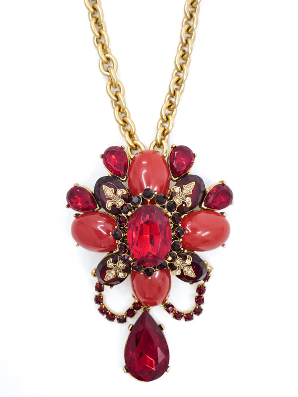 Oscar de la Renta Red Crystal Convertible Pendant Necklace