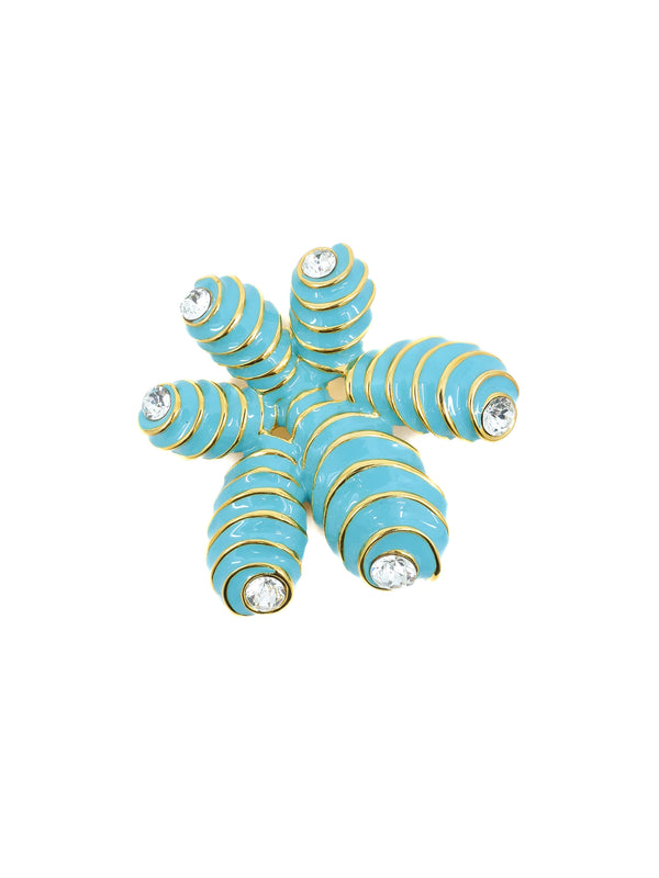 Kenneth Jay Lane Turquoise Enamel and Rhinestone Brooch