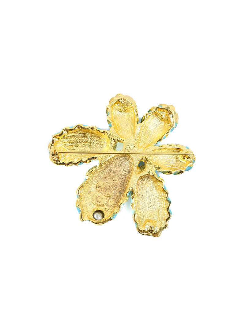 Kenneth Jay Lane Turquoise Enamel and Rhinestone Brooch