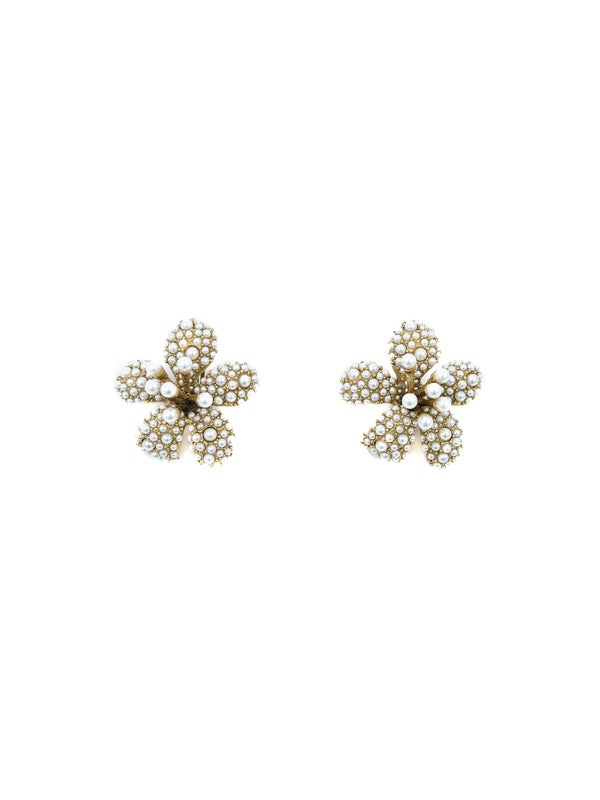 Oscar de la Renta Pearl Bead Flower Earrings
