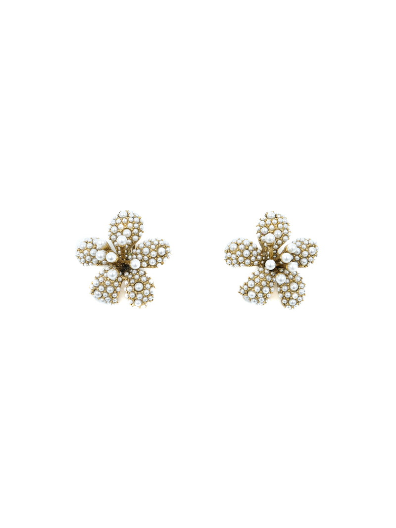 Oscar de la Renta Pearl Bead Flower Earrings