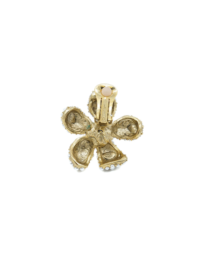 Oscar de la Renta Pearl Bead Flower Earrings