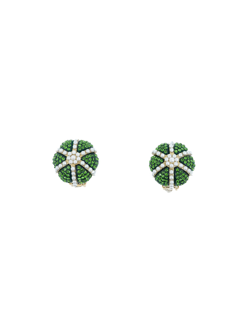 Oscar de la Renta Emerald Crystal Button Earrings