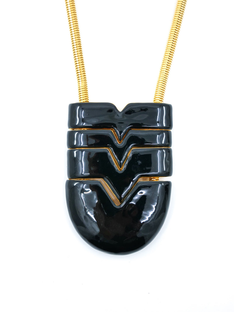 Kenneth Jay Lane Modernist Enamel Pendant Necklace