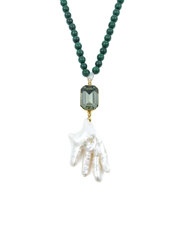 Oscar de la Renta Beaded Pearl Pendant Necklace