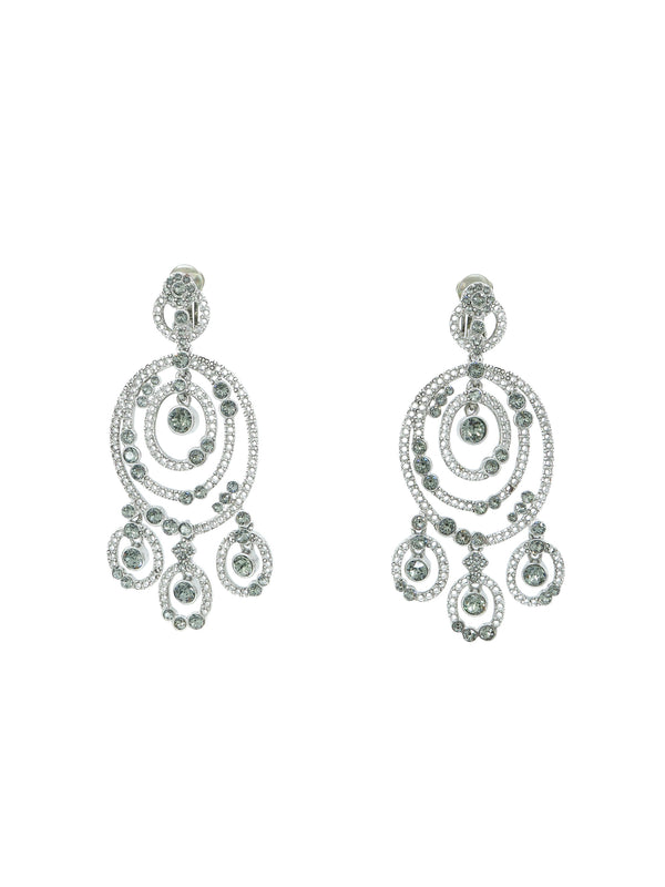 Oscar de la Renta Silvertone Crystal Chandelier Earrings
