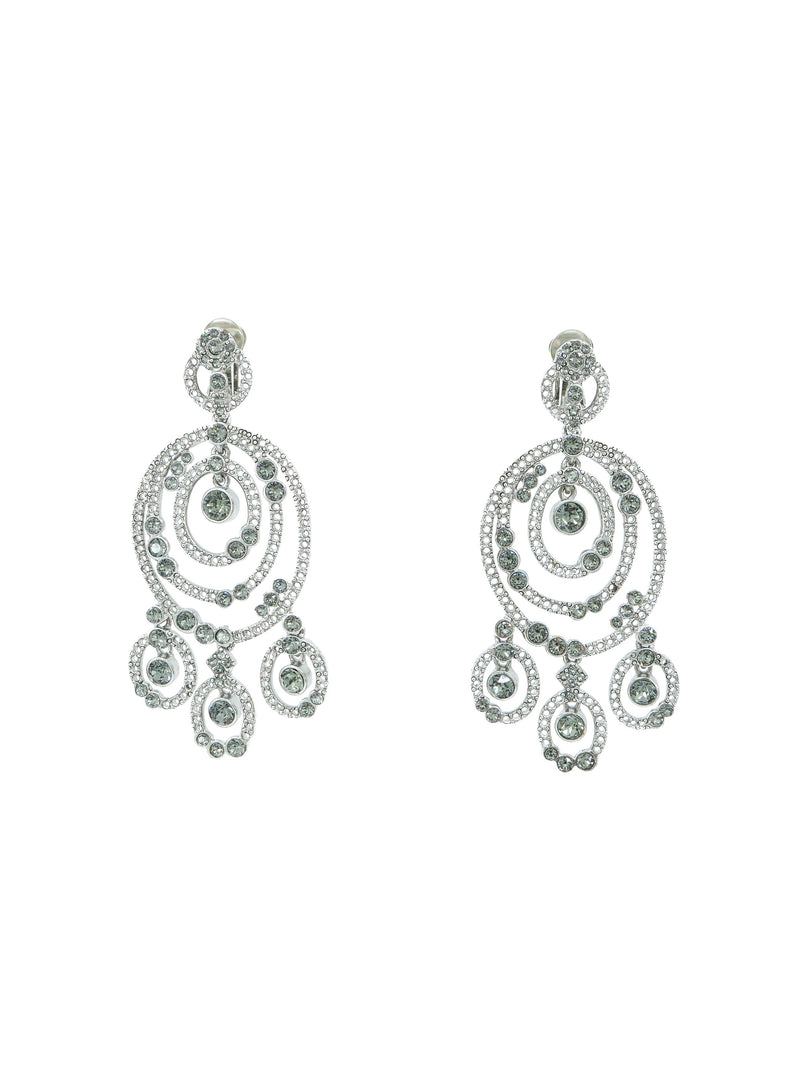 Oscar de la Renta Silvertone Crystal Chandelier Earrings