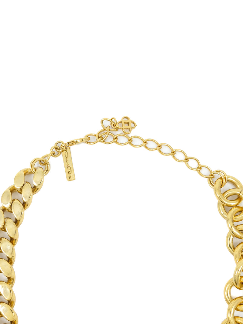 Oscar de la Renta Mixed Chain Rhinestone Accent Necklace