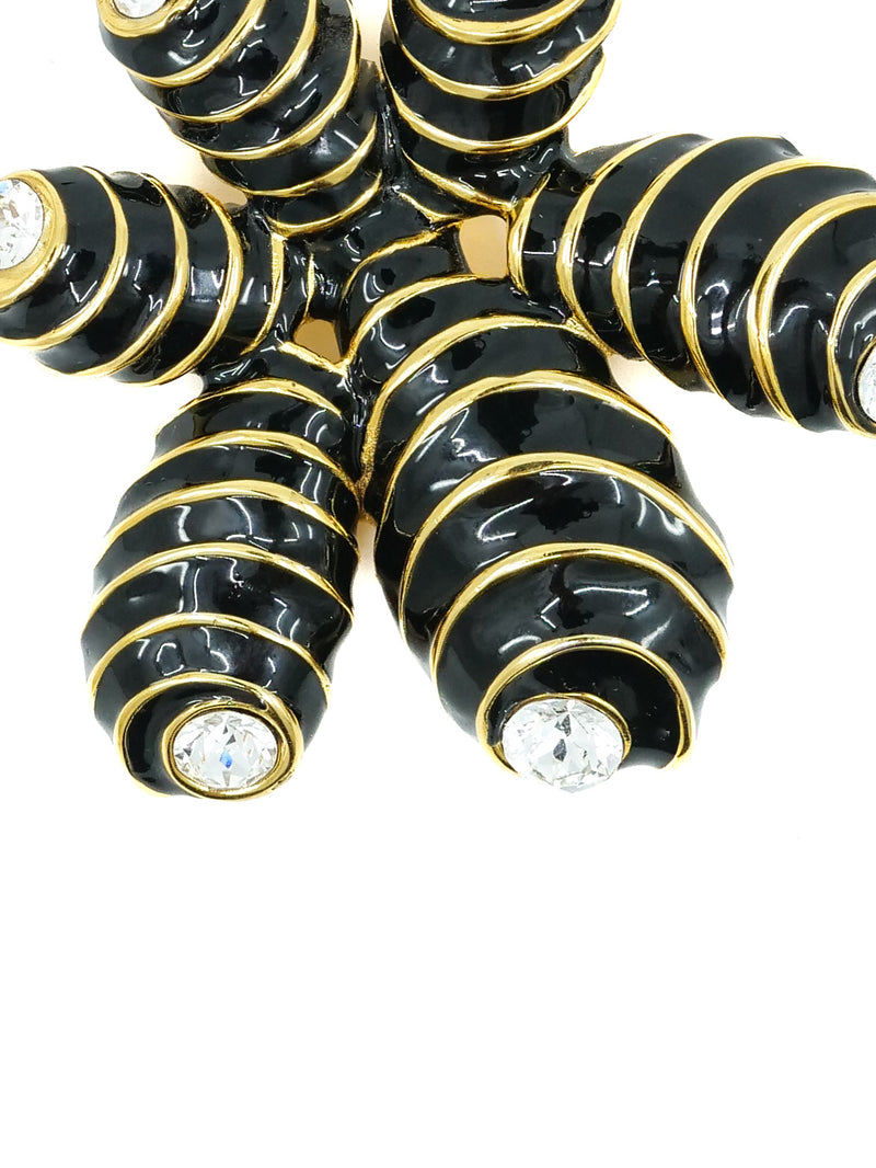 Kenneth Jay Lane Black Enamel and Rhinestone Brooch