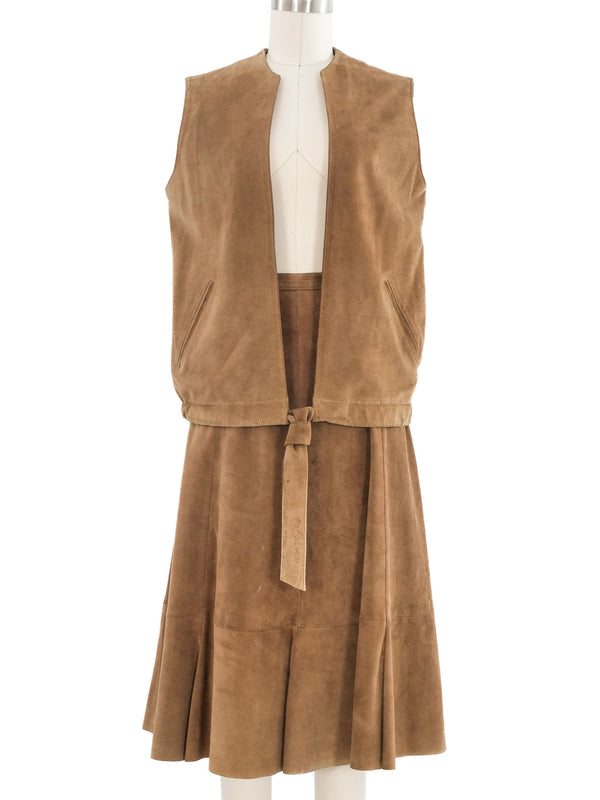 Khaki Suede Skirt Ensemble
