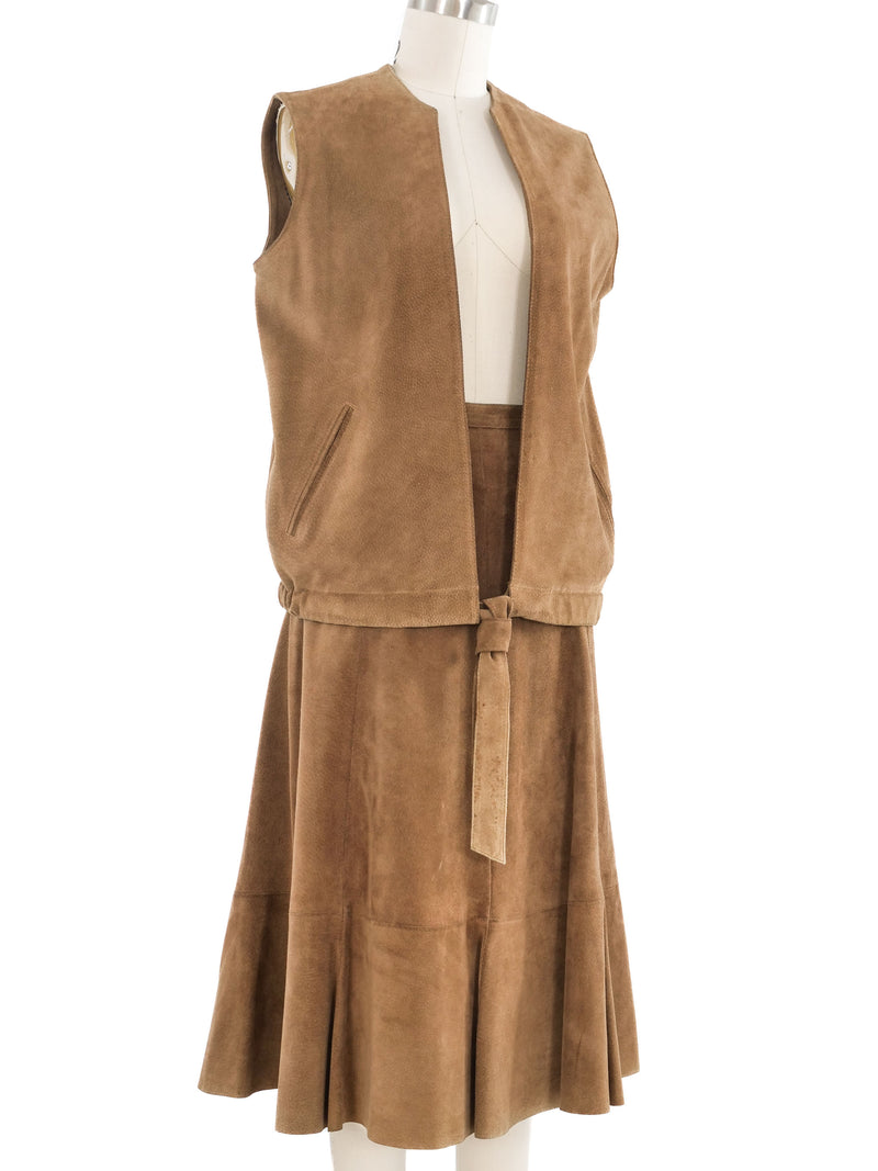 Khaki Suede Skirt Ensemble