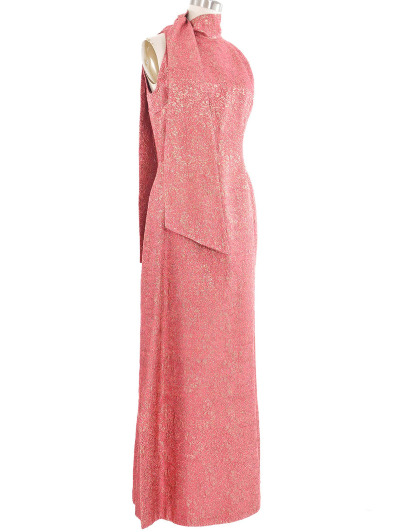 Raspberry Brocade High Neck Gown