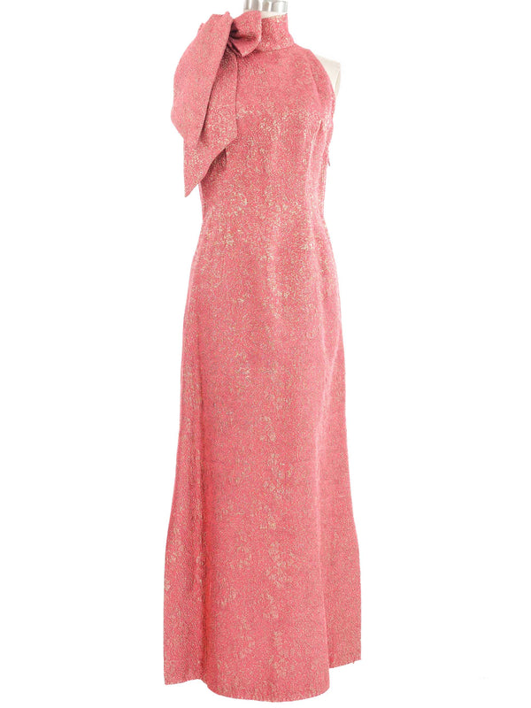 Raspberry Brocade High Neck Gown