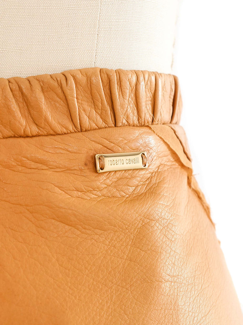 2004 Roberto Cavalli Silk Trimmed Leather Skirt