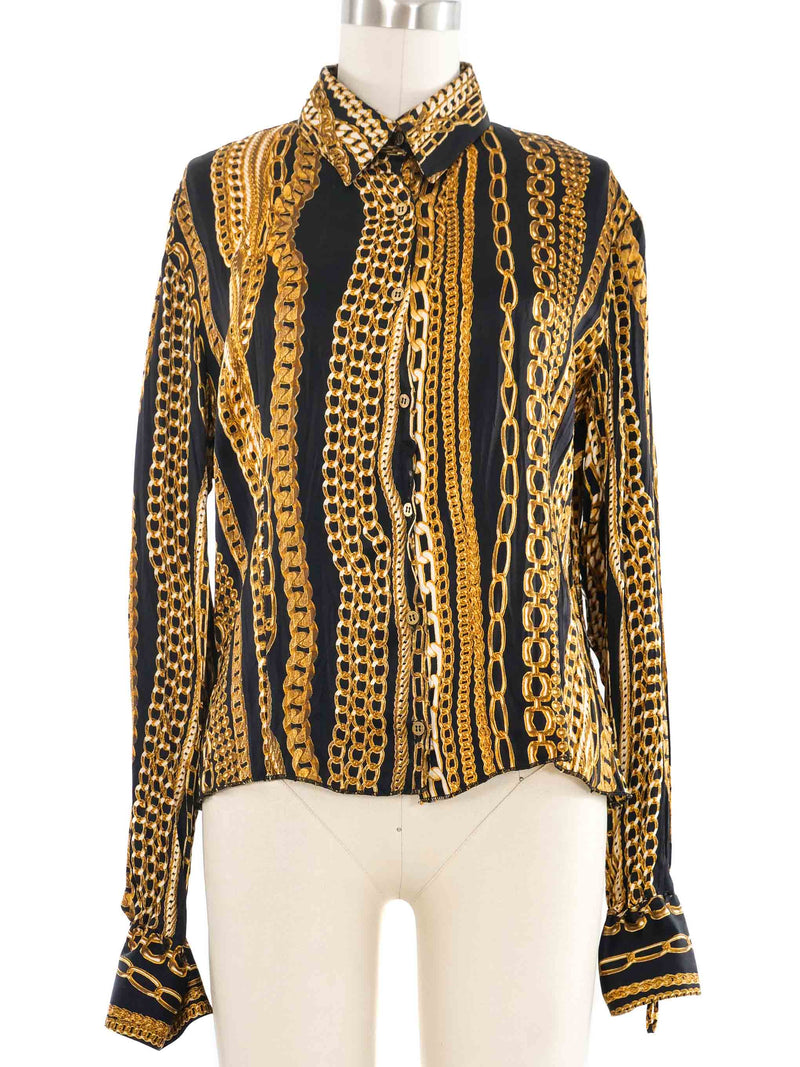 Roberto Cavalli Chain Printed Silk Top