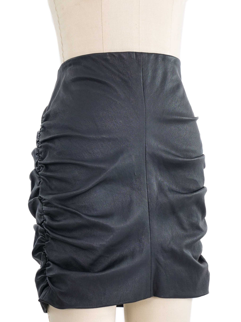 The Row Ruched Leather Mini Skirt