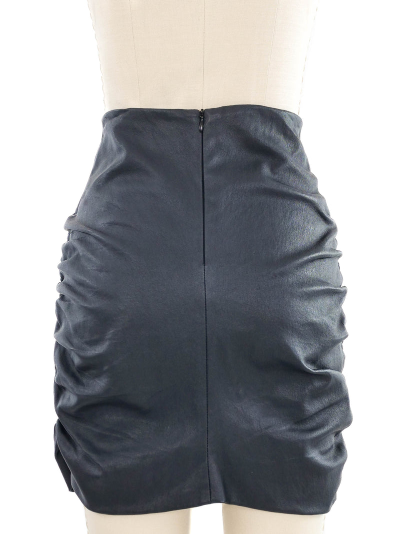 The Row Ruched Leather Mini Skirt