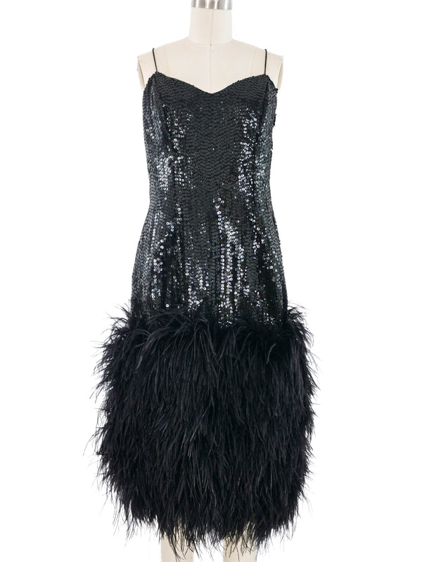 Ostrich Trimmed Sequin Mini
