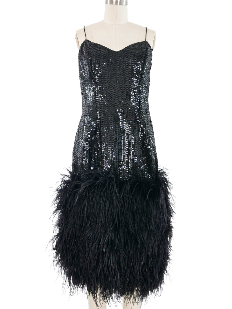 Ostrich Trimmed Sequin Mini
