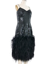 Ostrich Trimmed Sequin Mini
