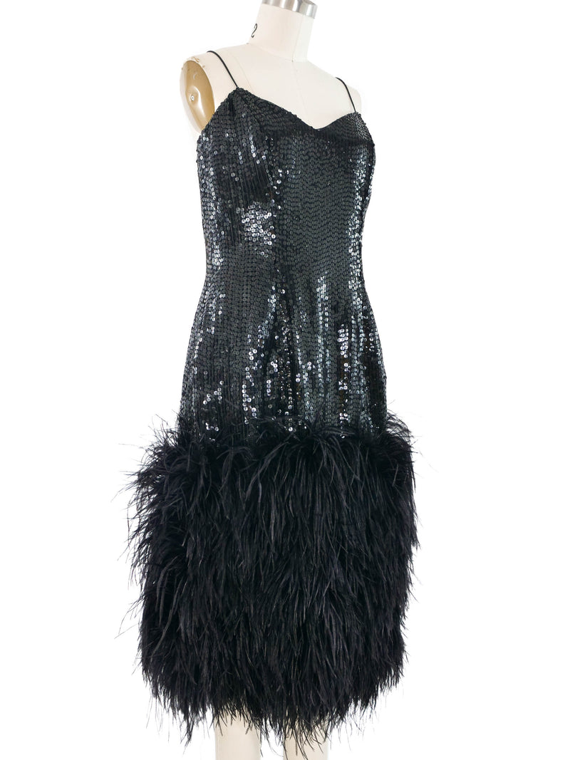 Ostrich Trimmed Sequin Mini