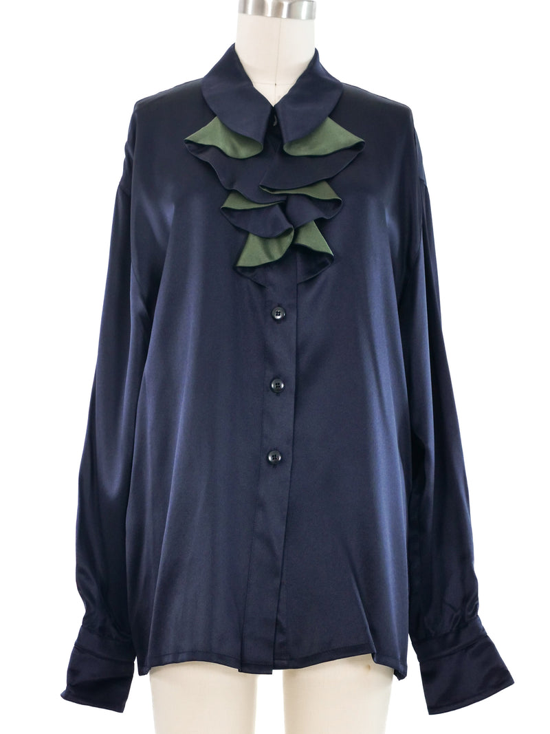 Escada Ruffled Two Tone Silk Top