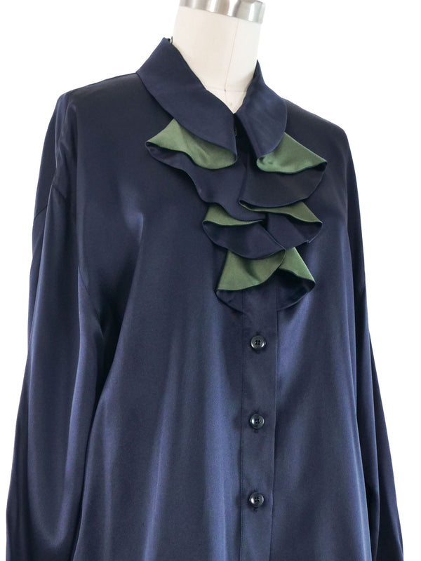 Escada Ruffled Two Tone Silk Top