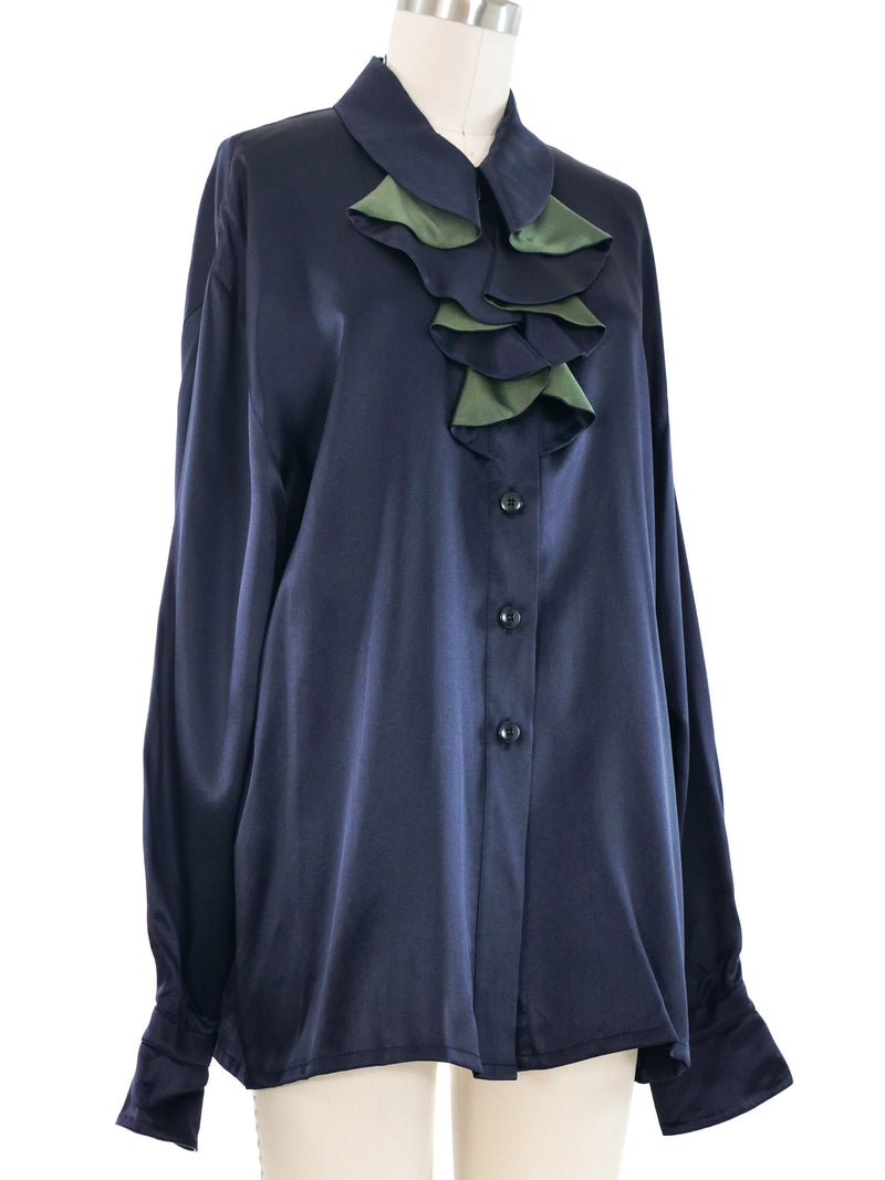 Escada Ruffled Two Tone Silk Top