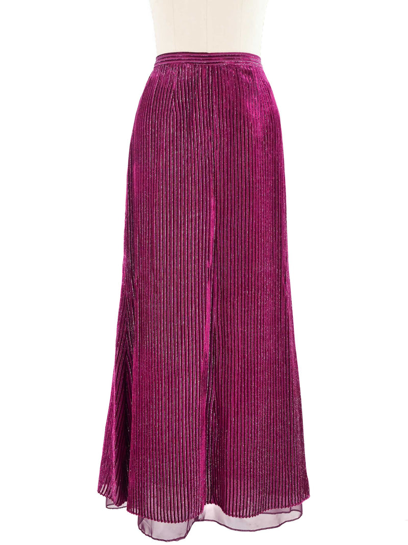 Raspberry Metallic Stripe Maxi Skirt