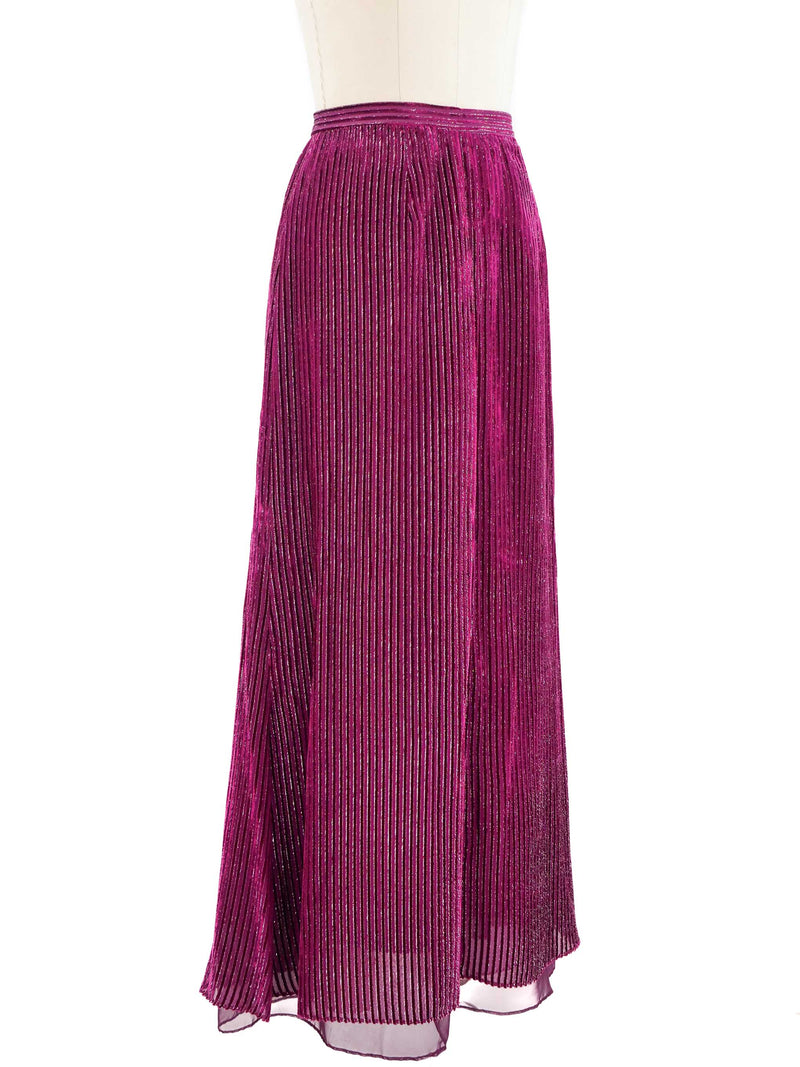 Raspberry Metallic Stripe Maxi Skirt
